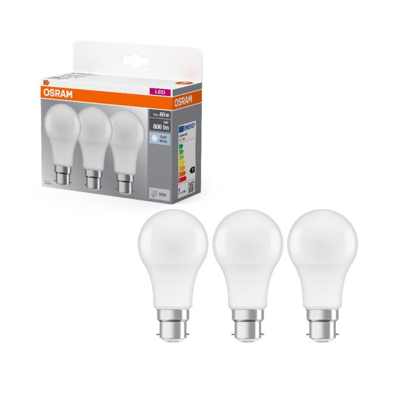 3er Pack OSRAM B22d LED BASE Classic A 60 Glühlampe Bajonett Gewinde 8W wie 60W universalweißes Licht 4000K
